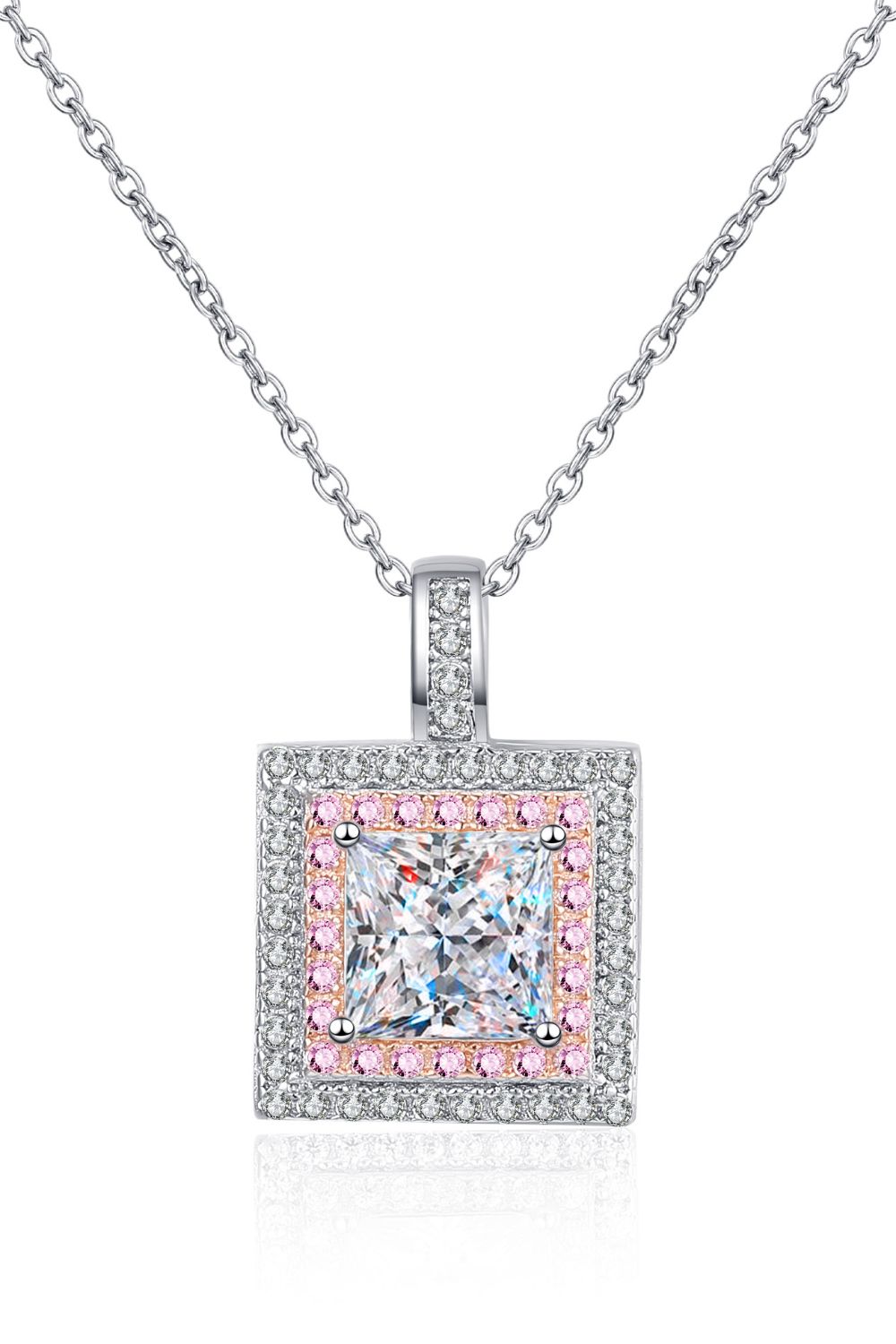 1 Carat Moissanite Square Pendant Chain Necklace - ClozArt