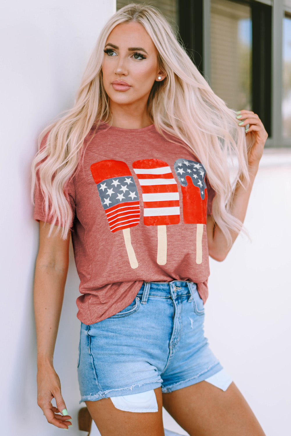 US Flag Round Neck Short Sleeve T-Shirt