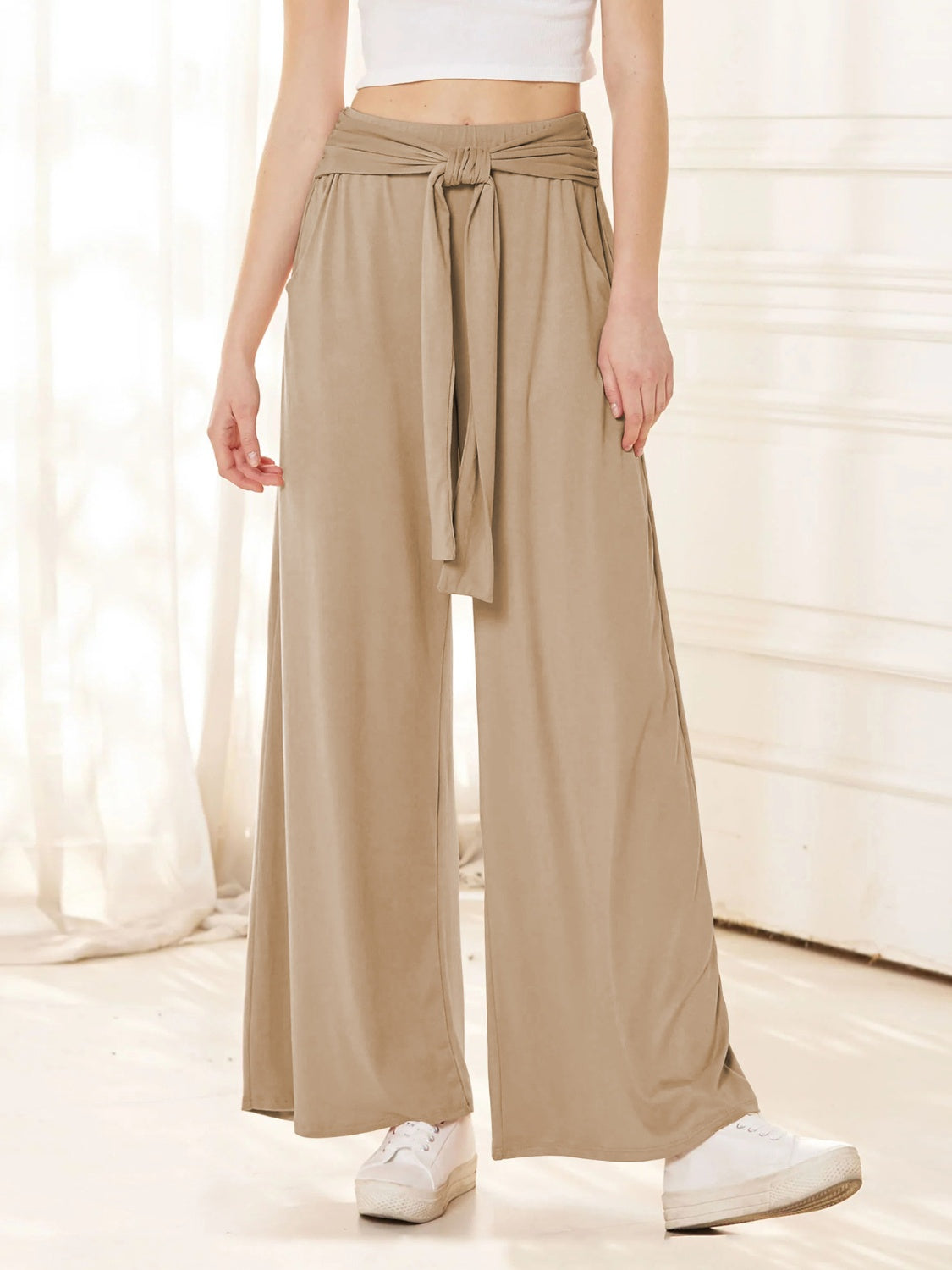 Tied Wide Leg Pants with Pockets