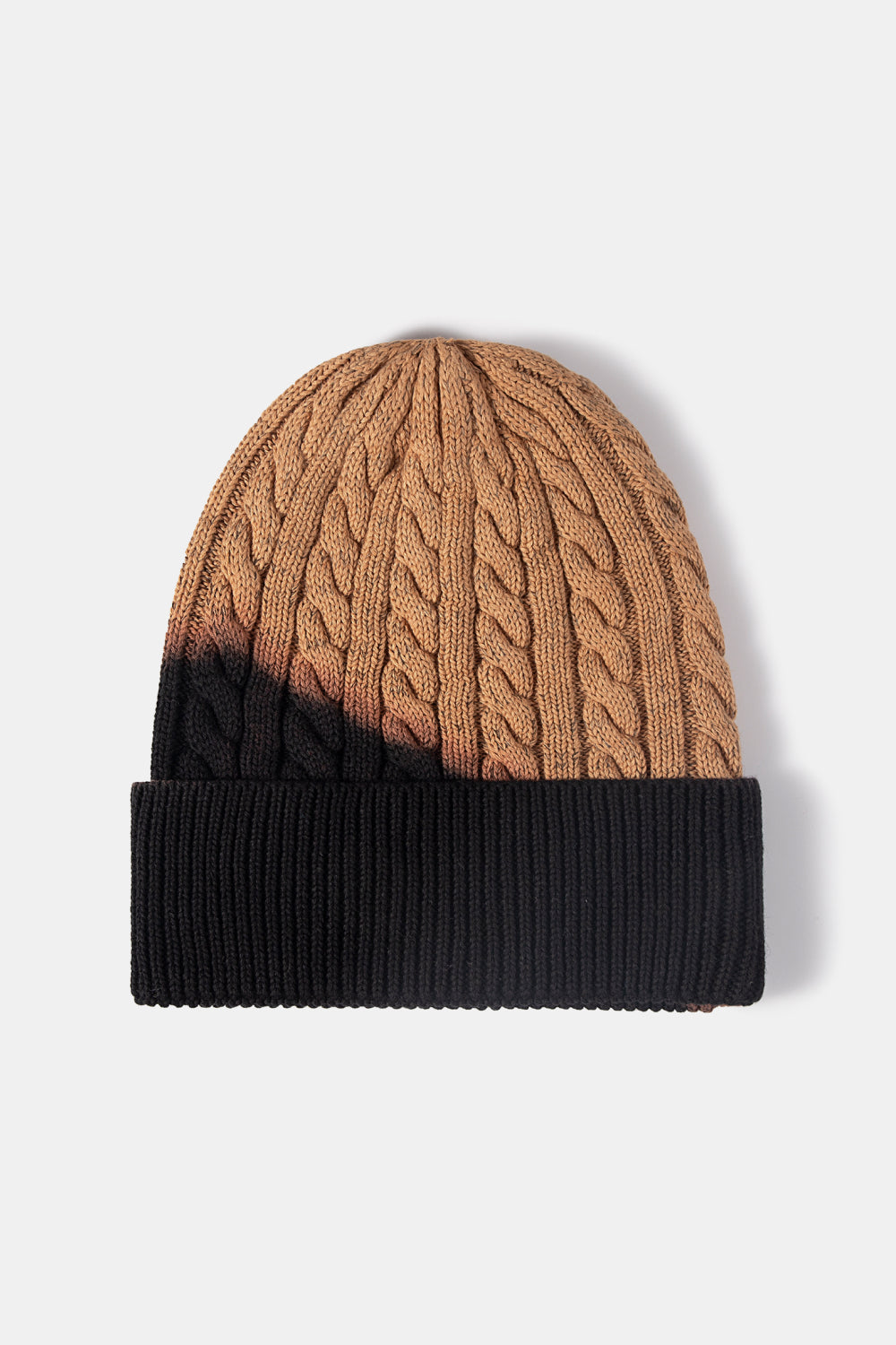 Contrast Tie-Dye Cable-Knit Cuffed Beanie - ClozArt