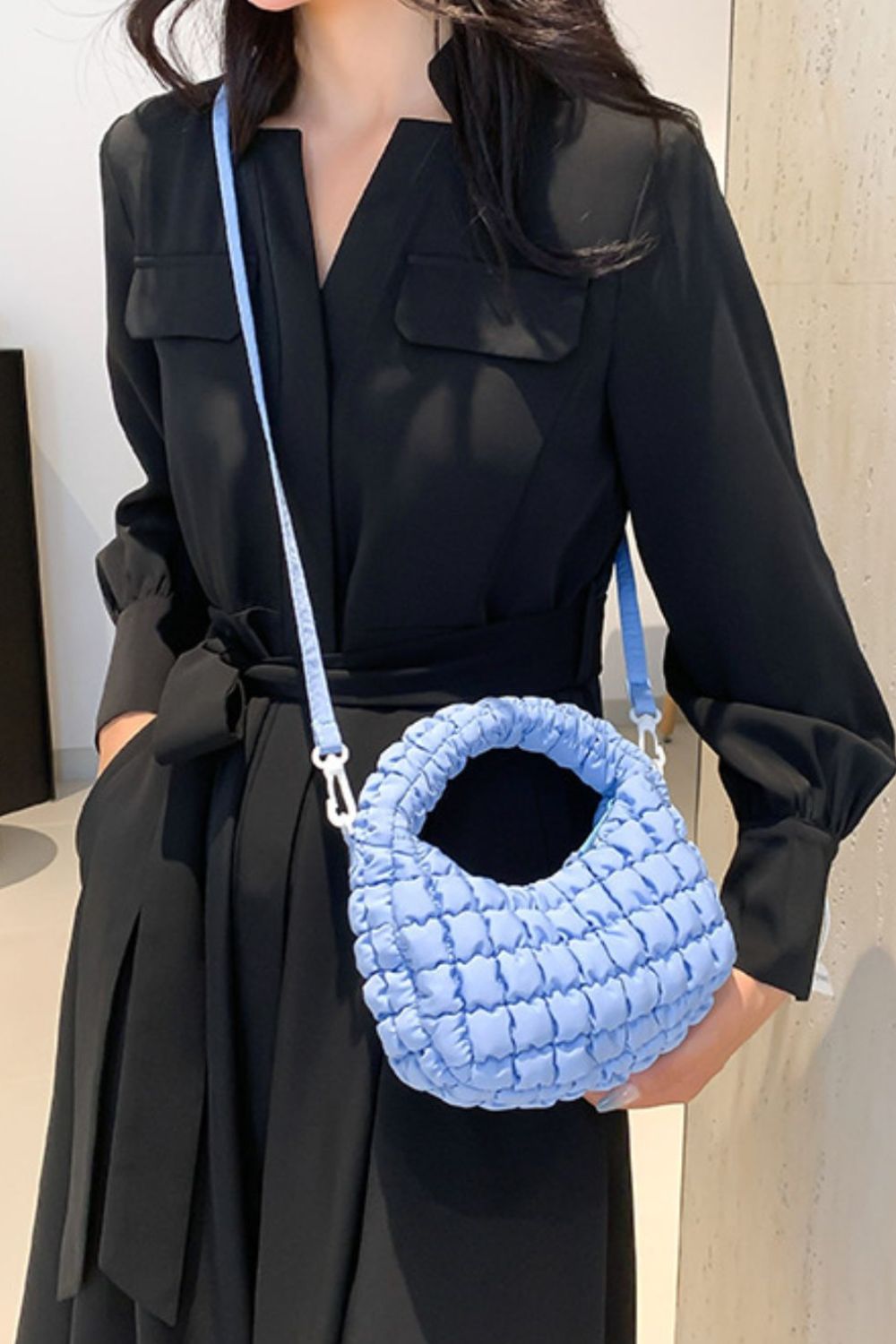 Quilted Puffy Removable Strap Crossbody Bag - ClozArt