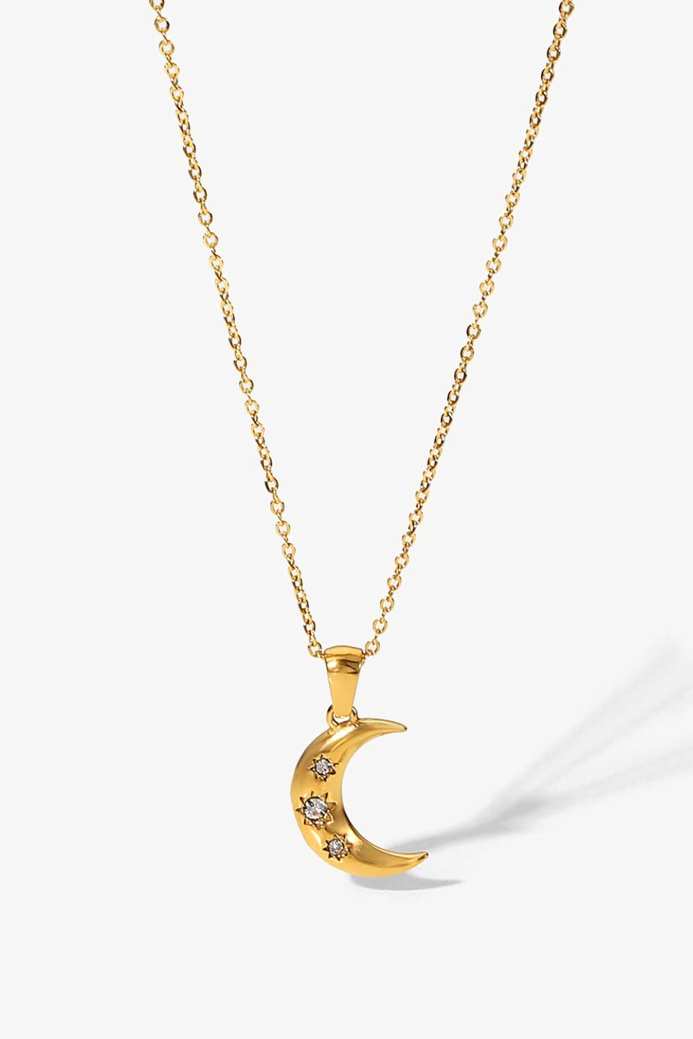 18K Gold Plated Inlaid Zircon Moon Pendant Necklace - ClozArt