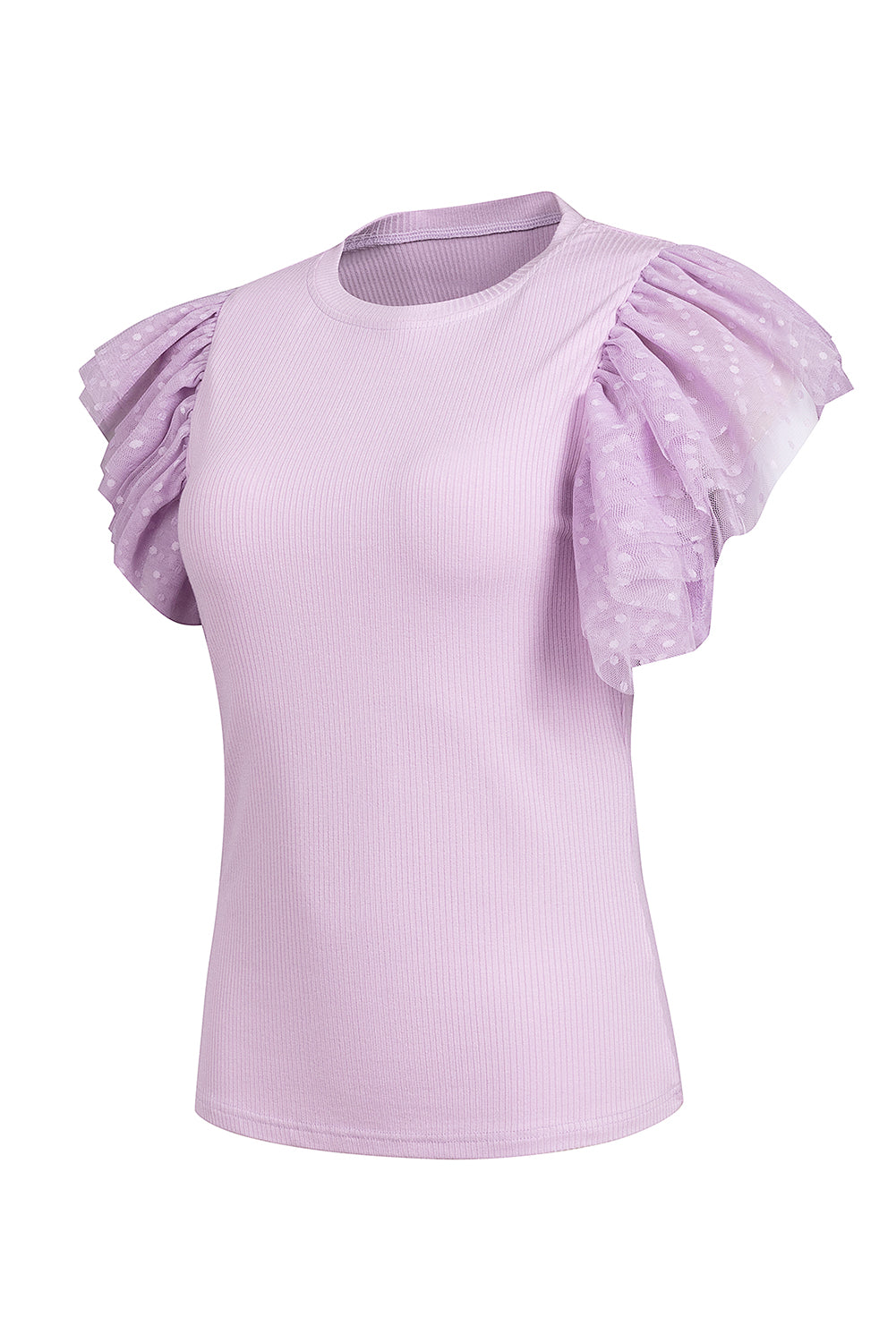 Ruffled Round Neck Cap Sleeve Top