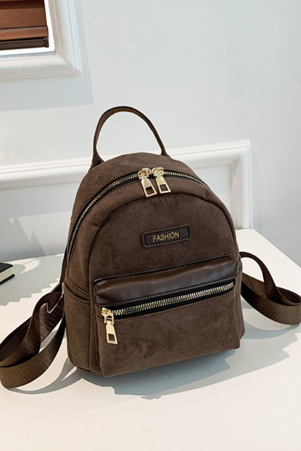 Suede Adjustable Strap Backpack Bag - ClozArt