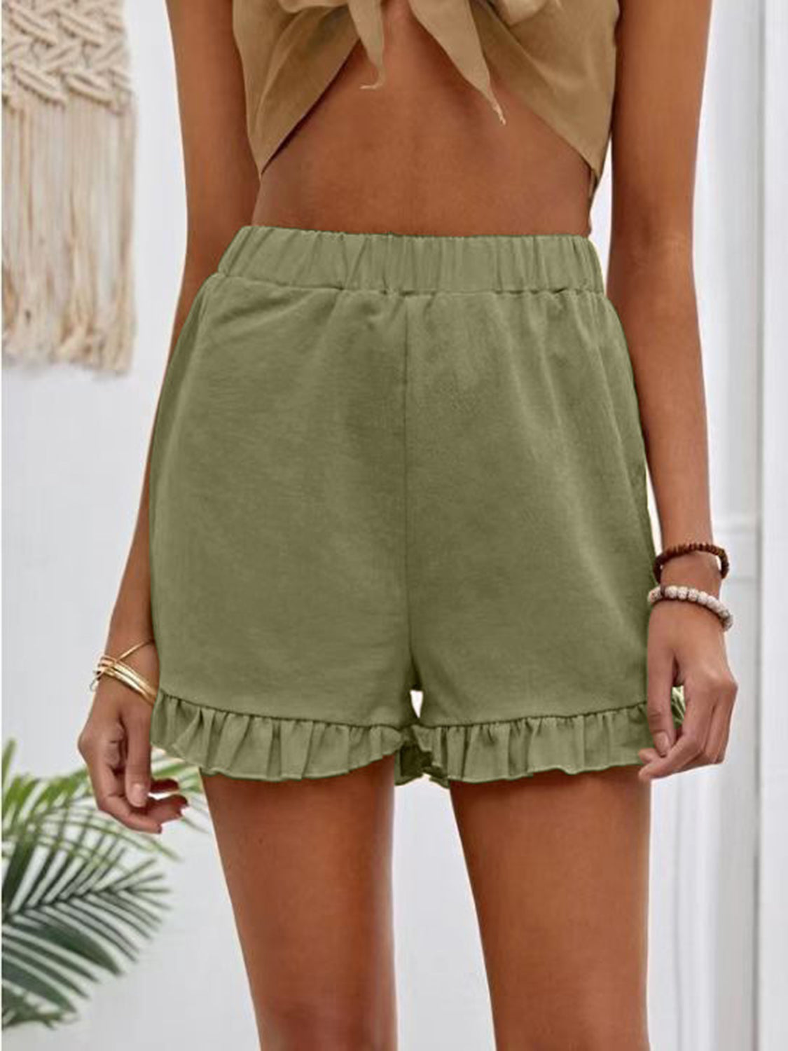 Frill Elastic Waist Shorts - ClozArt