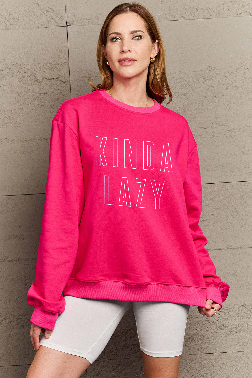 Simply Love Full Size KINDA LAZY Round Neck Sweatshirt