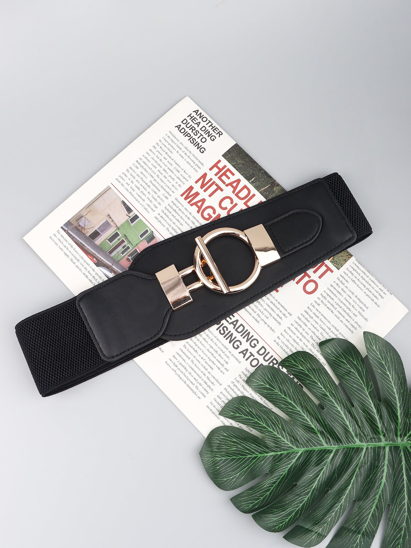 PU Elastic Wide Belt with Alloy Buckle - ClozArt