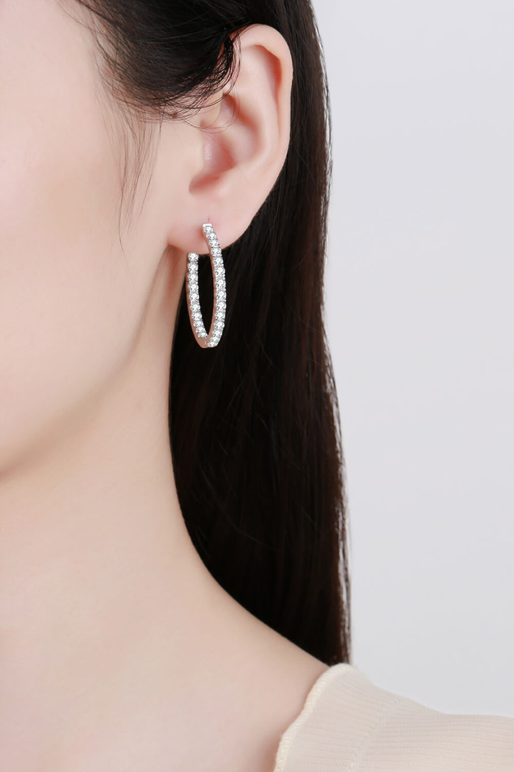 Moissanite Rhodium-Plated Hoop Earrings - ClozArt