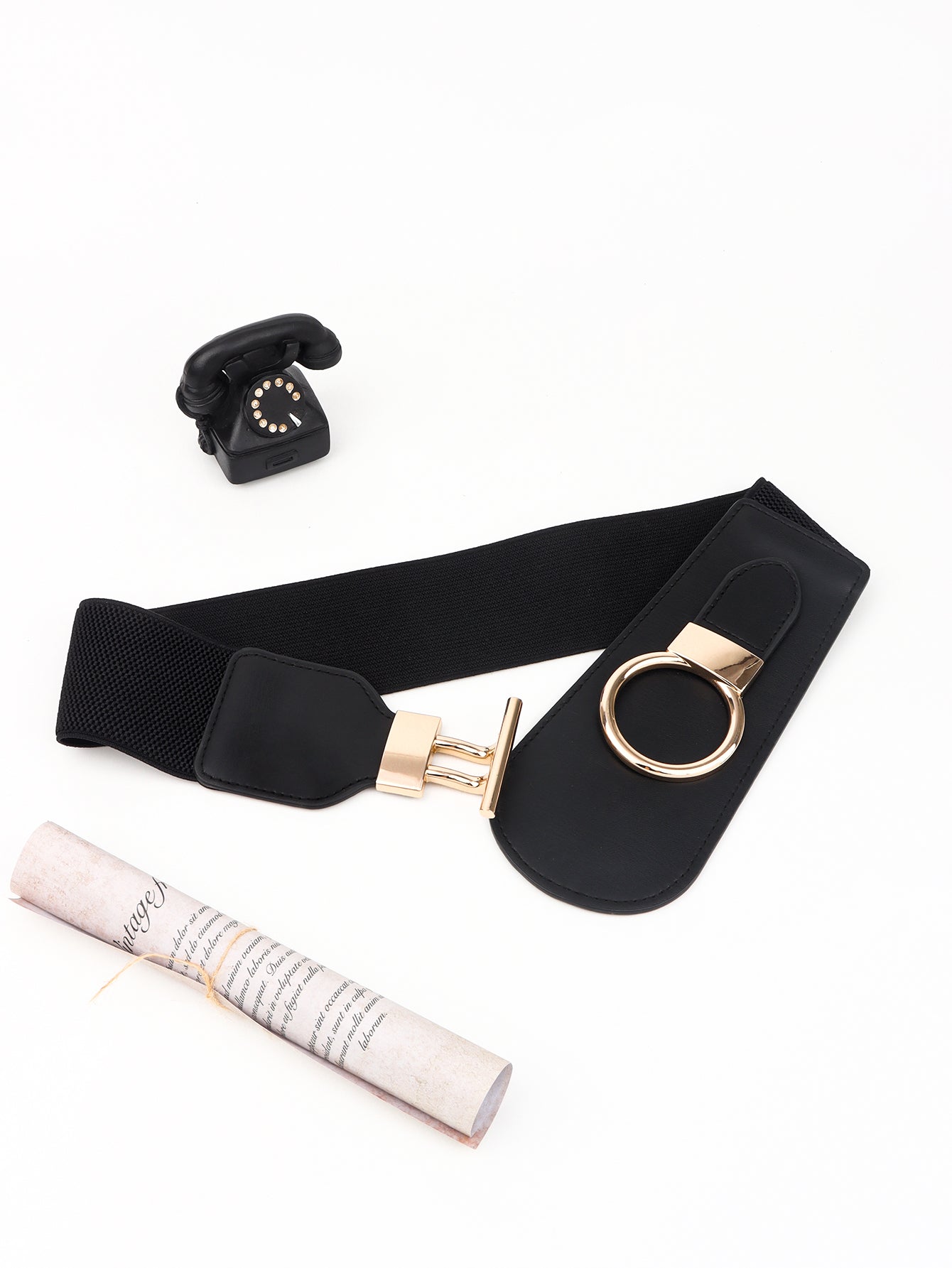 PU Elastic Wide Belt with Alloy Buckle - ClozArt