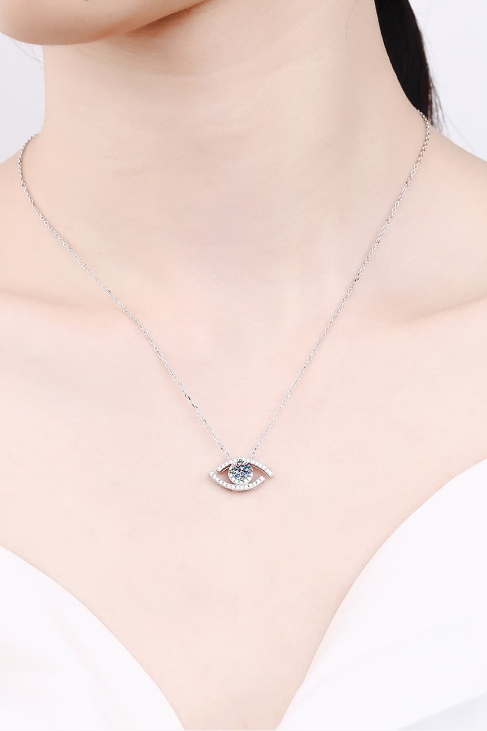 Moissanite Evil Eye Pendant 925 Sterling Silver Necklace - ClozArt