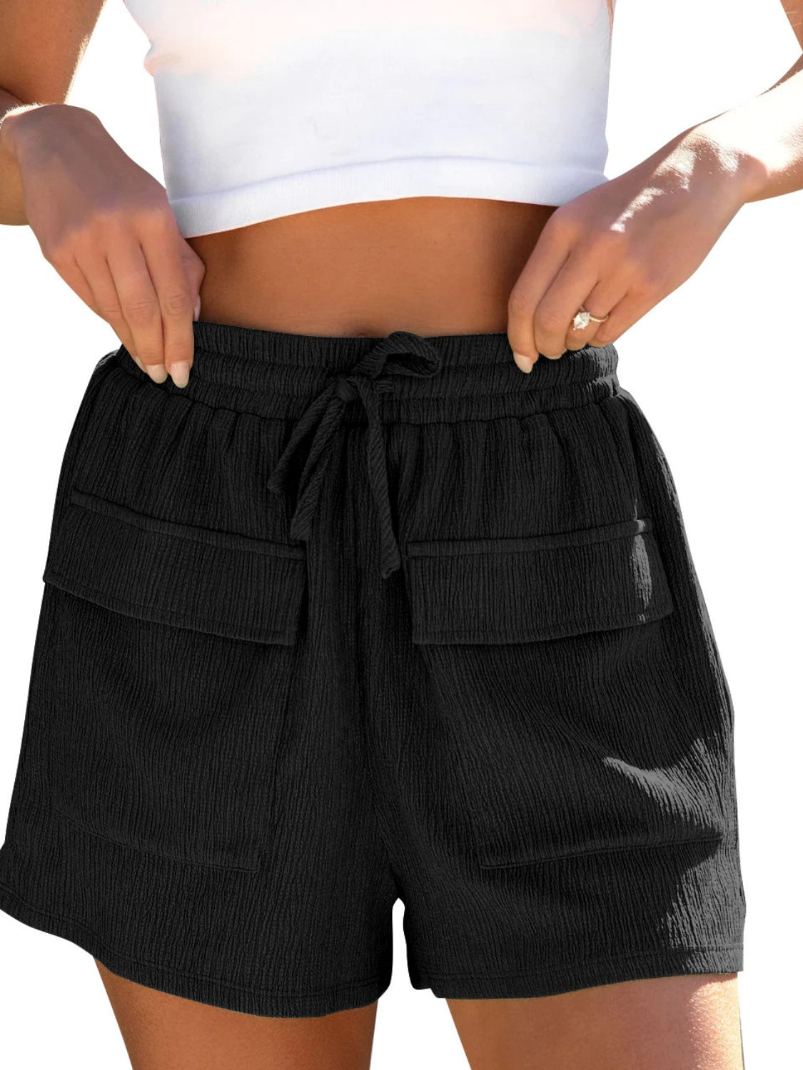 Drawstring High Waist Shorts with Pockets - ClozArt