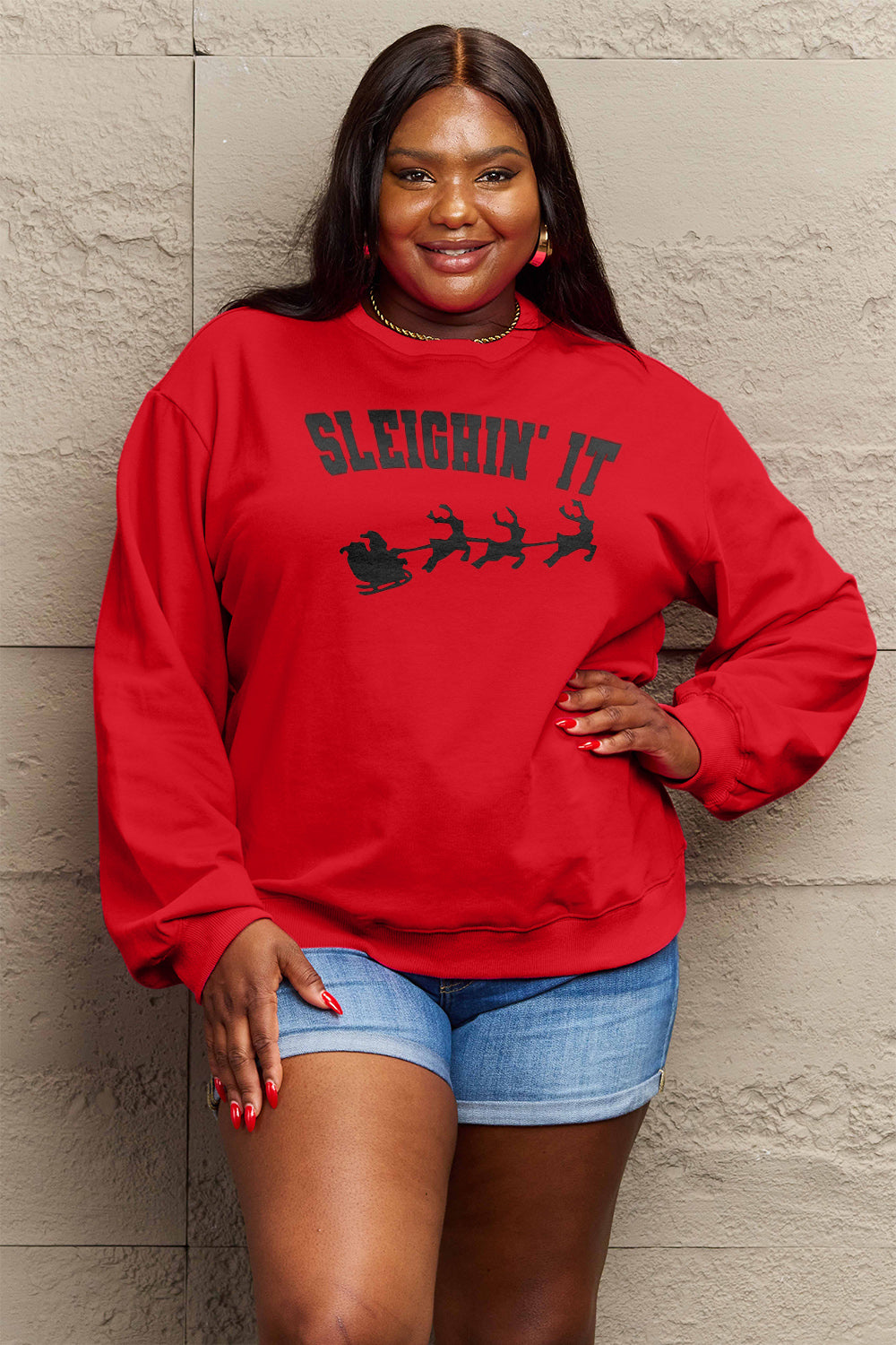 Simply Love Full Size SLEIGHIN' IT Graphic Sweatshirt