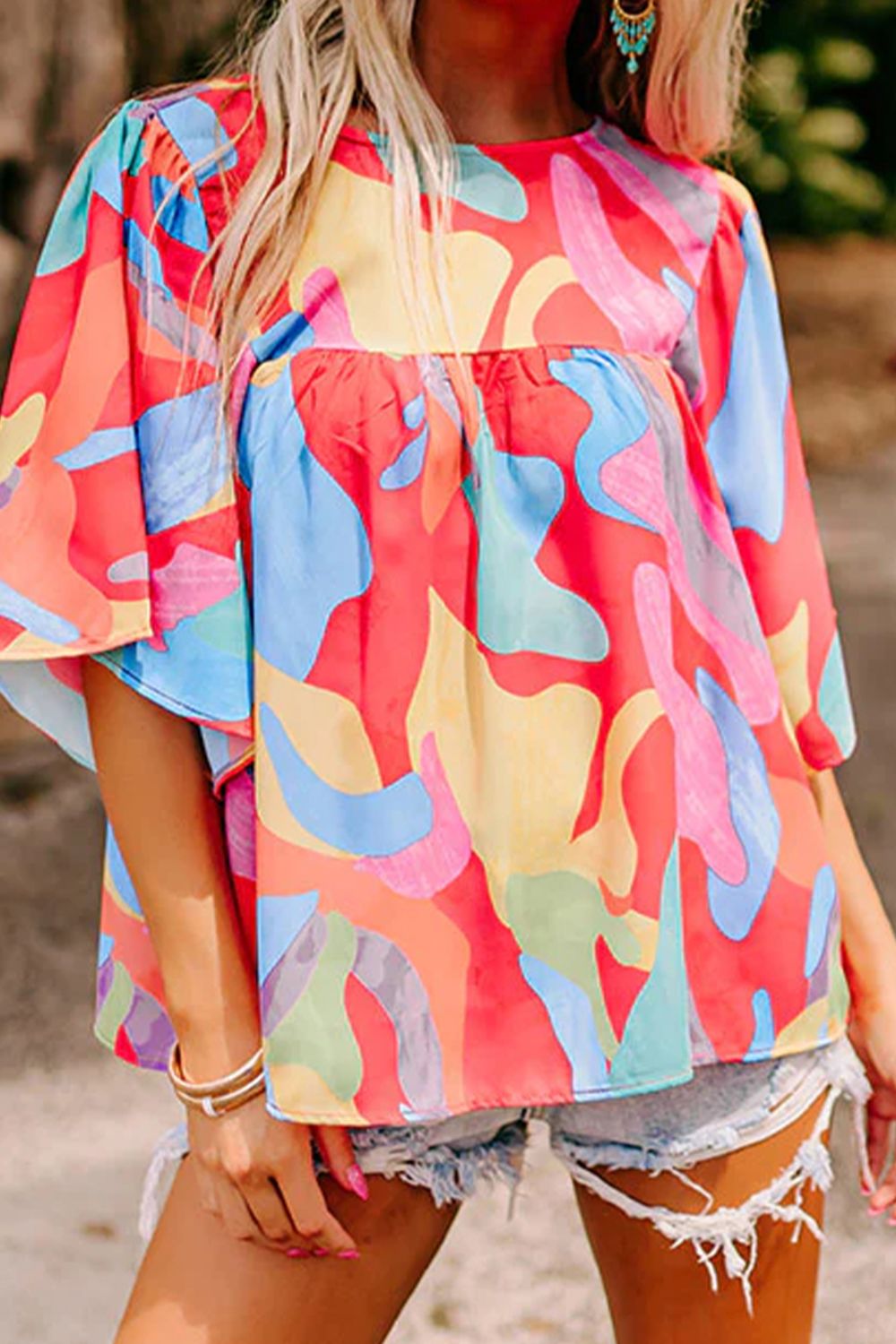 Printed Round Neck Half Sleeve Blouse