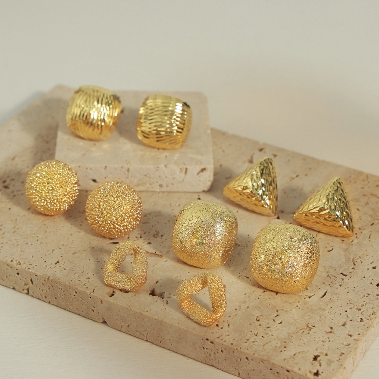 Gold-Plated Geometric Stud Earrings - ClozArt