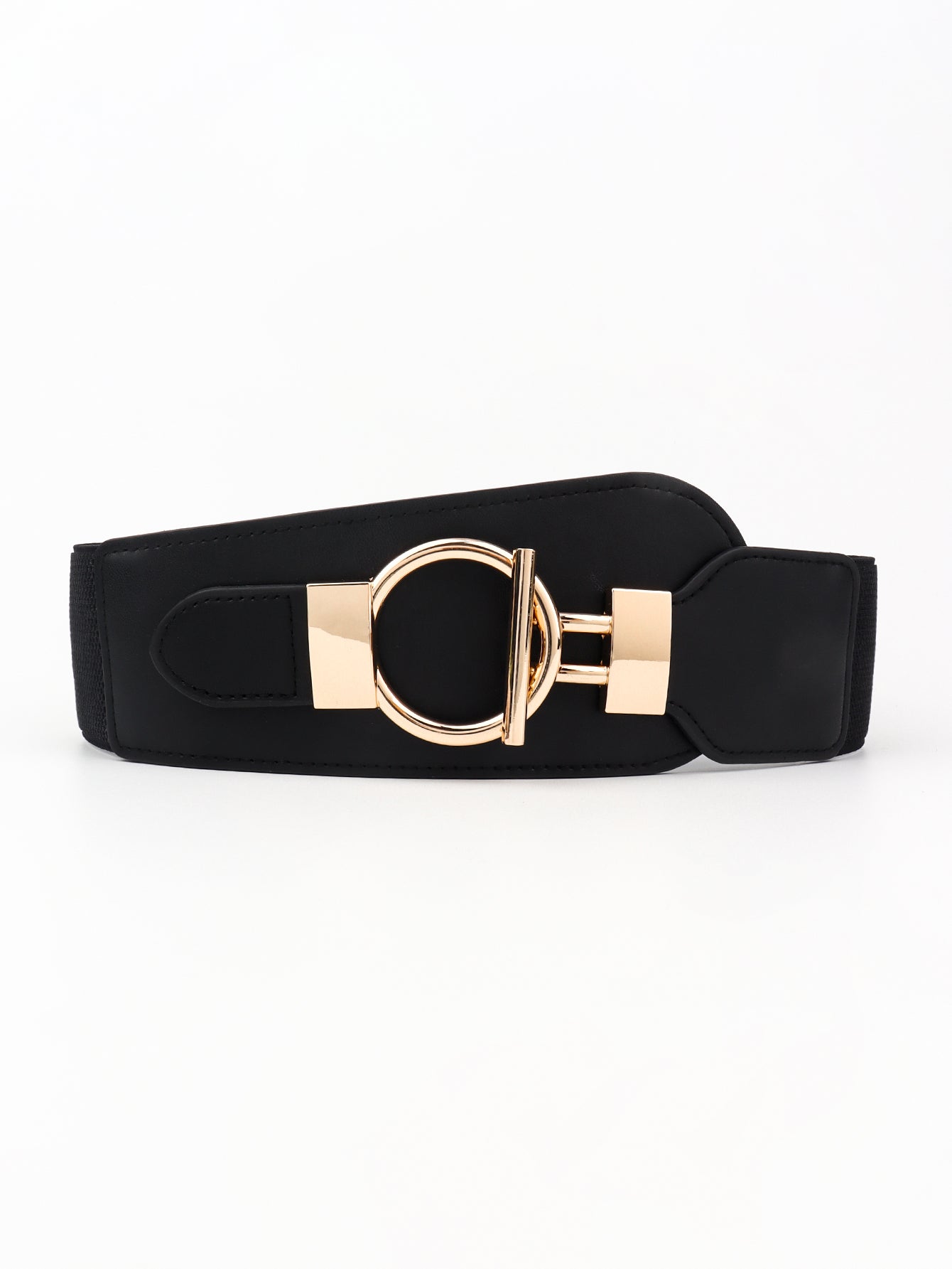 PU Elastic Wide Belt with Alloy Buckle - ClozArt