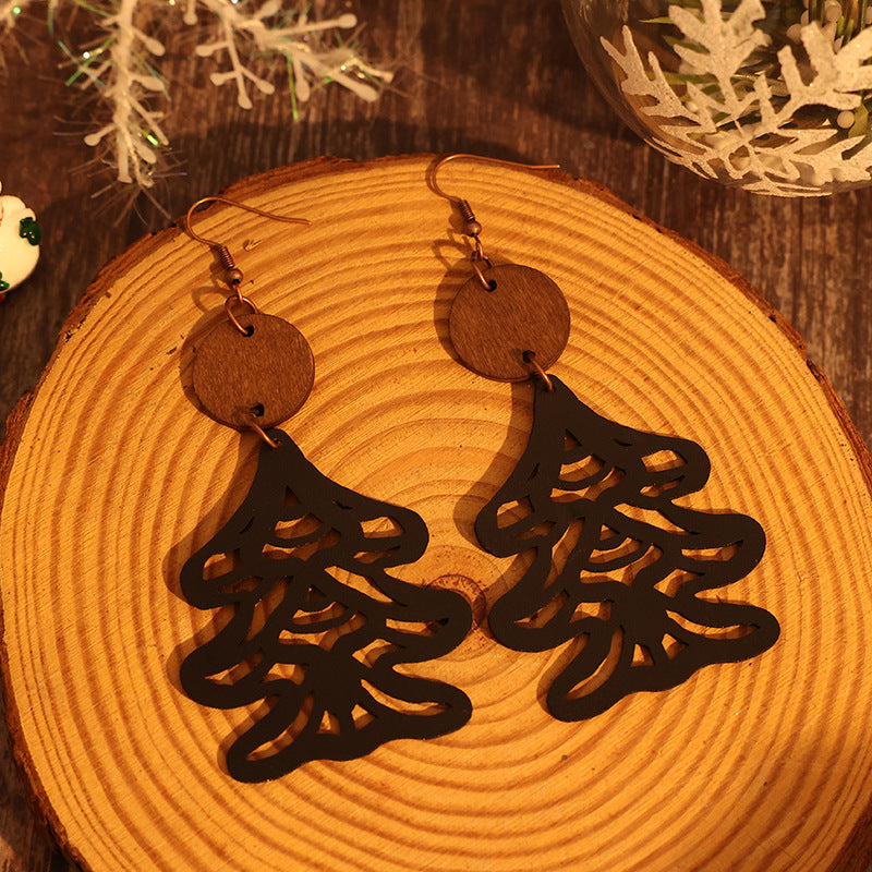 Wooden Cutout Tree Shape Earrings - ClozArt