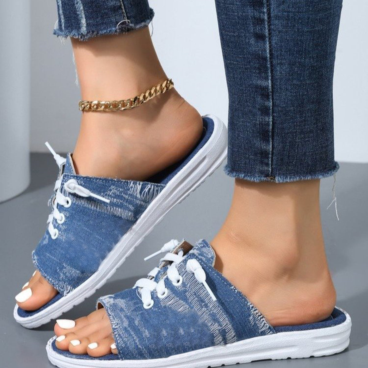 Open Toe Lace Up Sandals - ClozArt