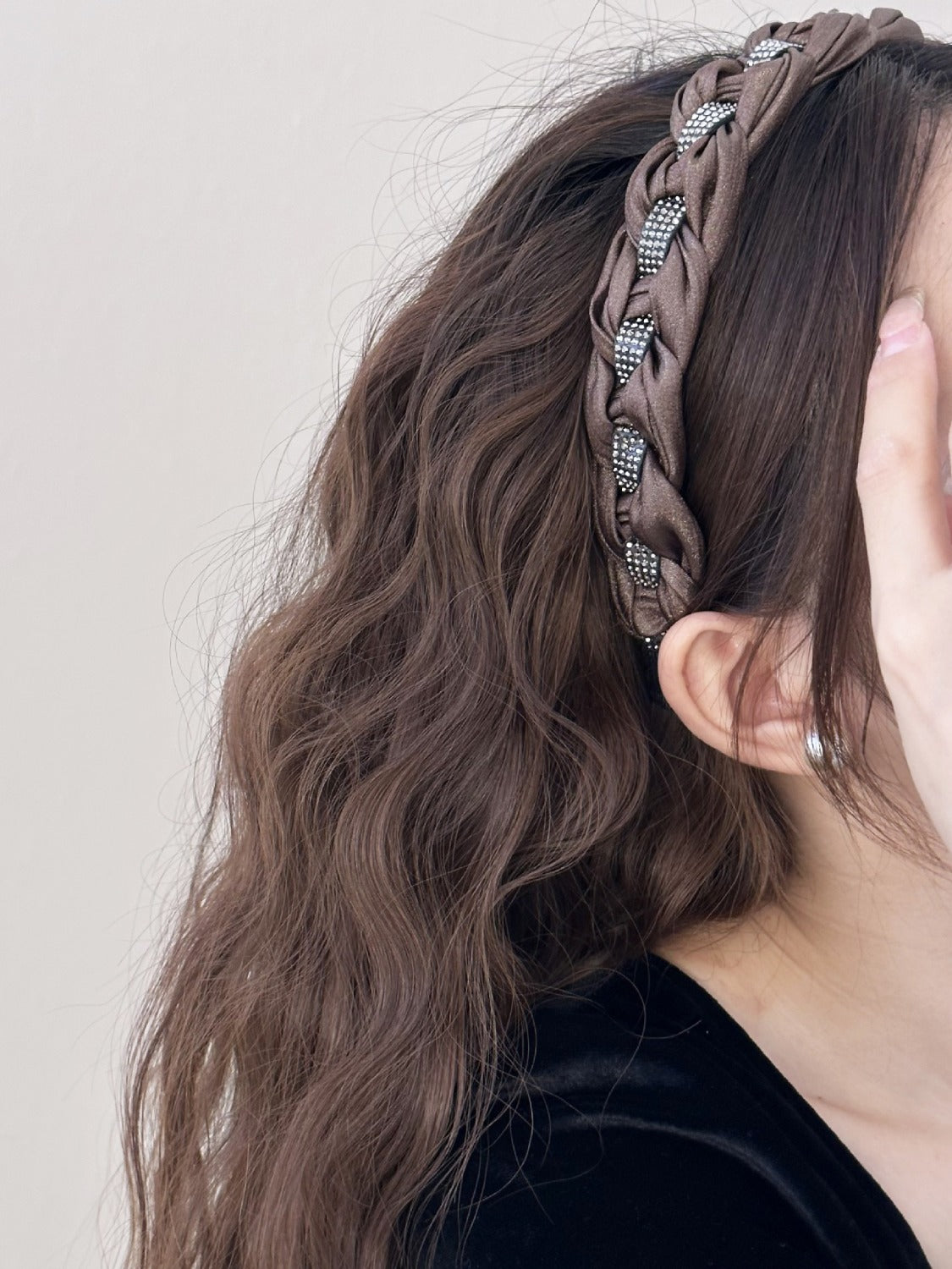 Rhinestone Braided Wide Headband - ClozArt