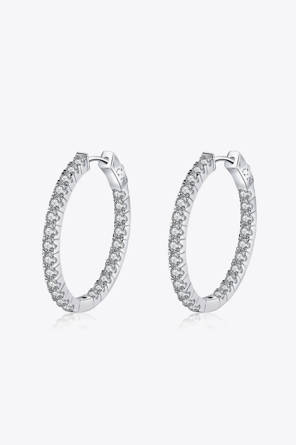 Moissanite Rhodium-Plated Hoop Earrings - ClozArt