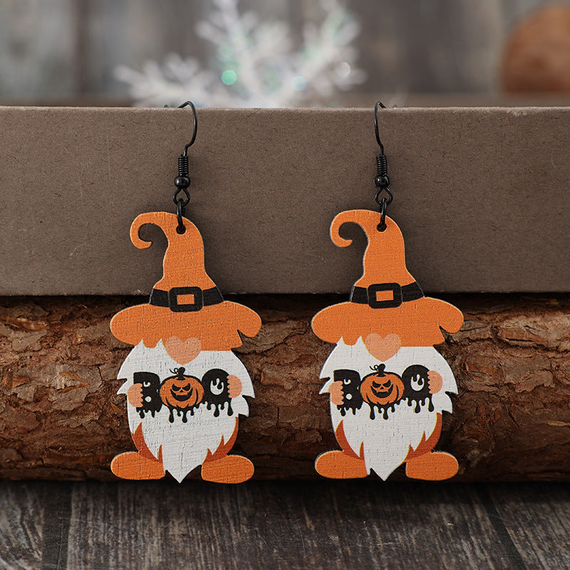 Wooden Dwarfs Pumpkin Dangle Earrings - ClozArt