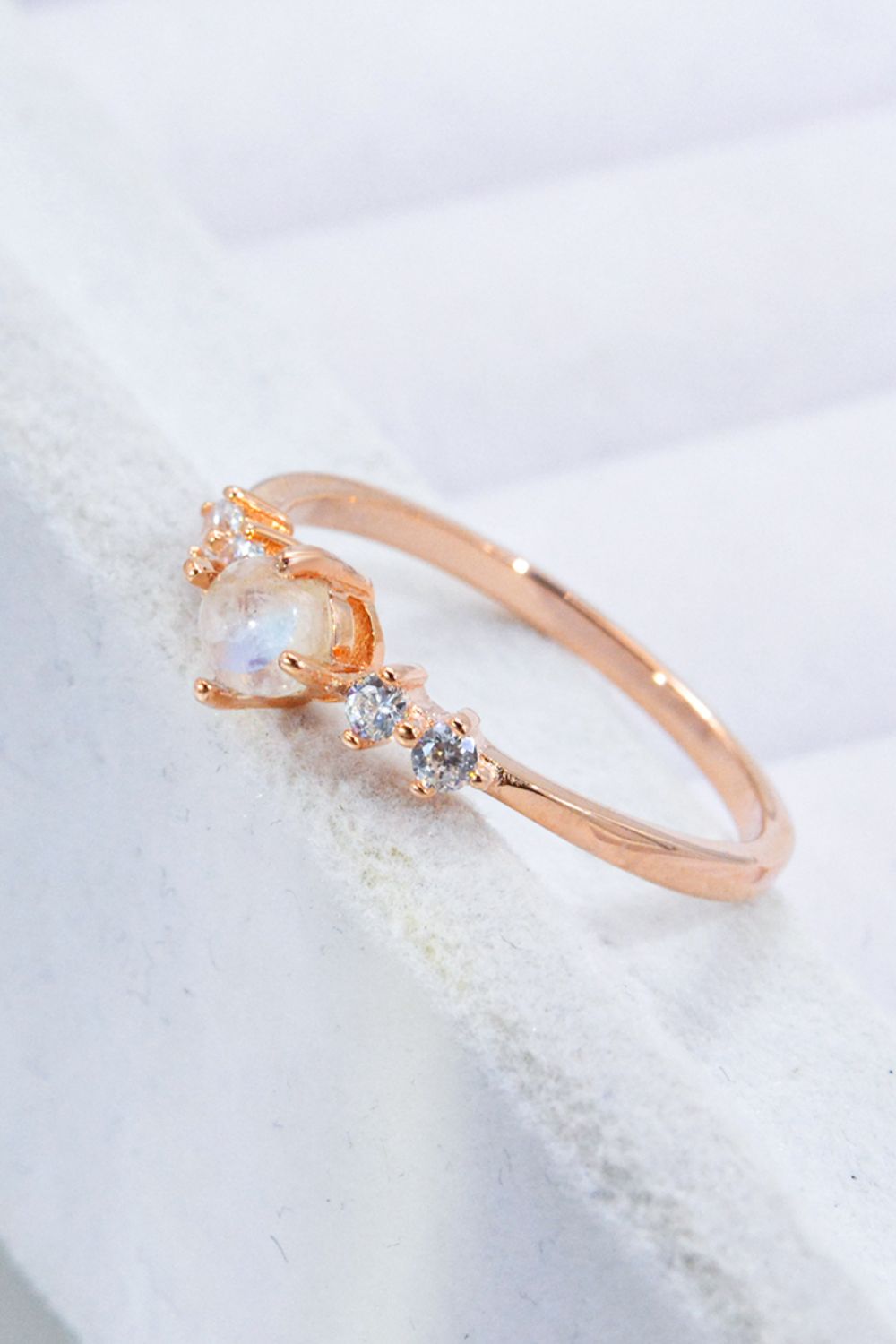 Natural Moonstone and Zircon 18K Rose Gold-Plated Ring - ClozArt