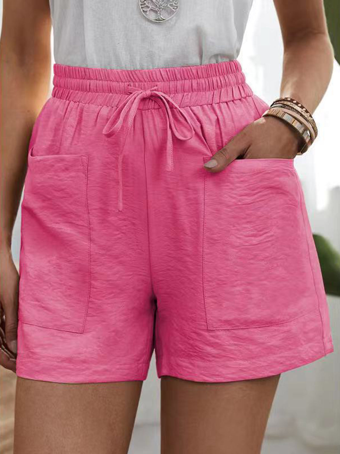 Full Size Drawstring Shorts with Pockets - ClozArt