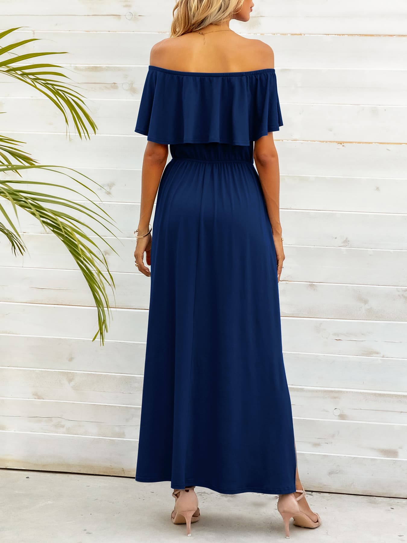 Off-Shoulder Slit Maxi Dress - ClozArt