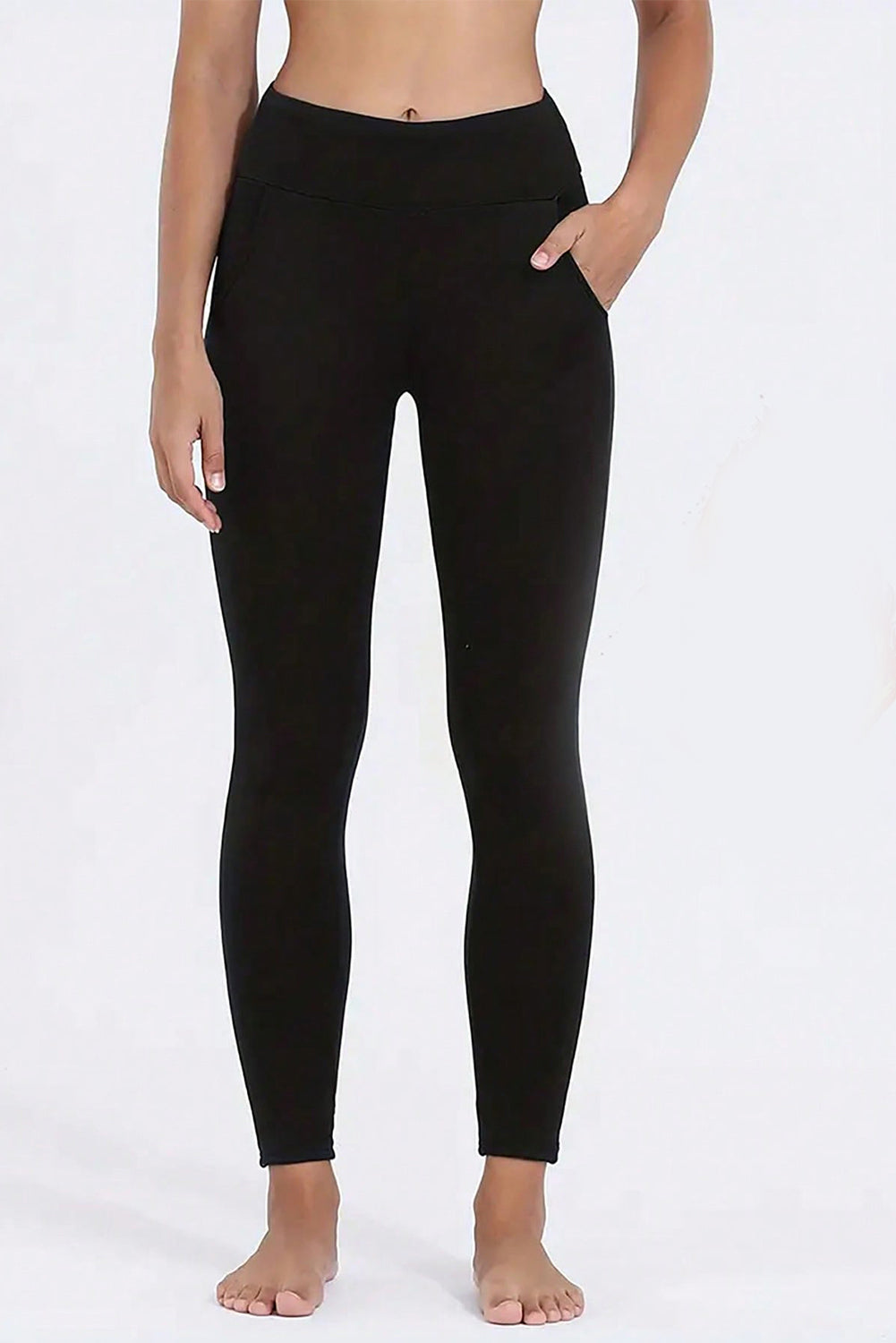 High Waist Wide Waistband Fleece Leggings - ClozArt