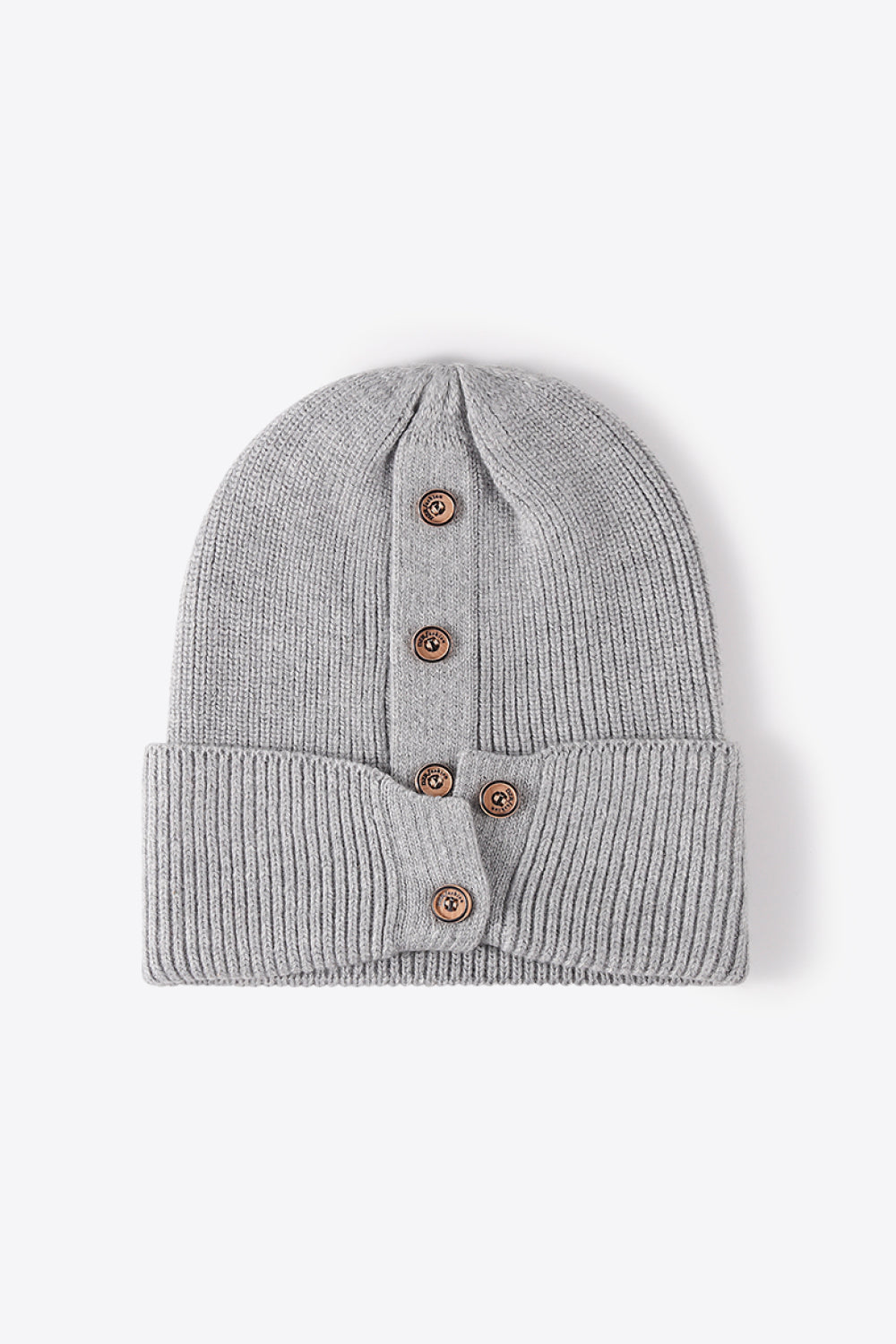 Button Detail Rib-Knit Cuff Beanie - ClozArt