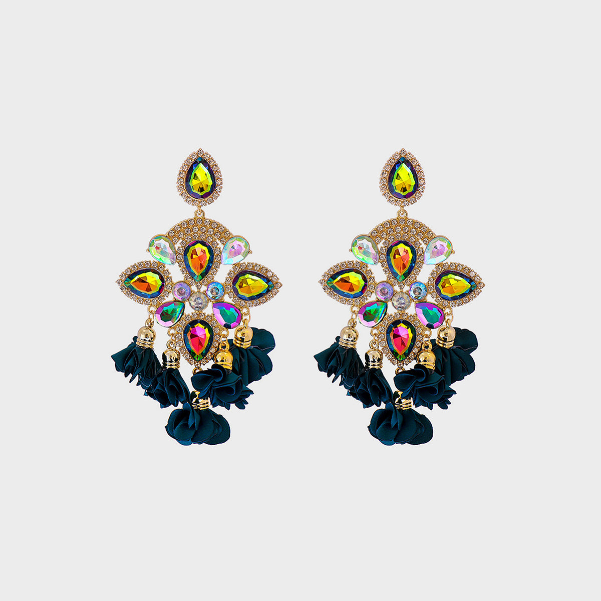 Flower Shape Rhinestone Alloy Dangle Earrings - ClozArt