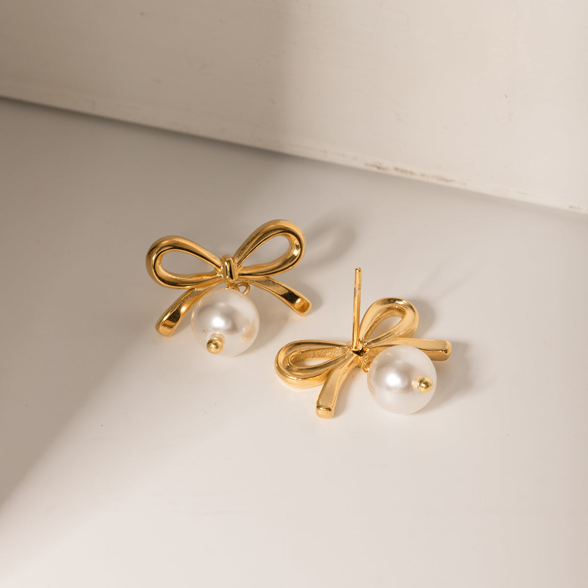 Stainless Steel Bow Pearl Earrings - ClozArt