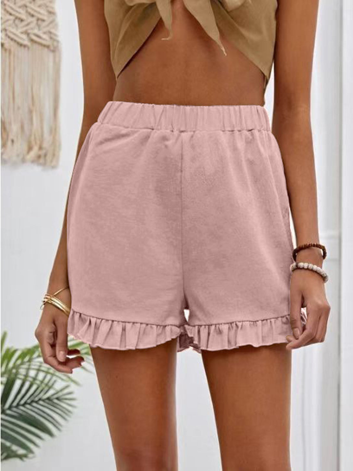 Frill Elastic Waist Shorts - ClozArt