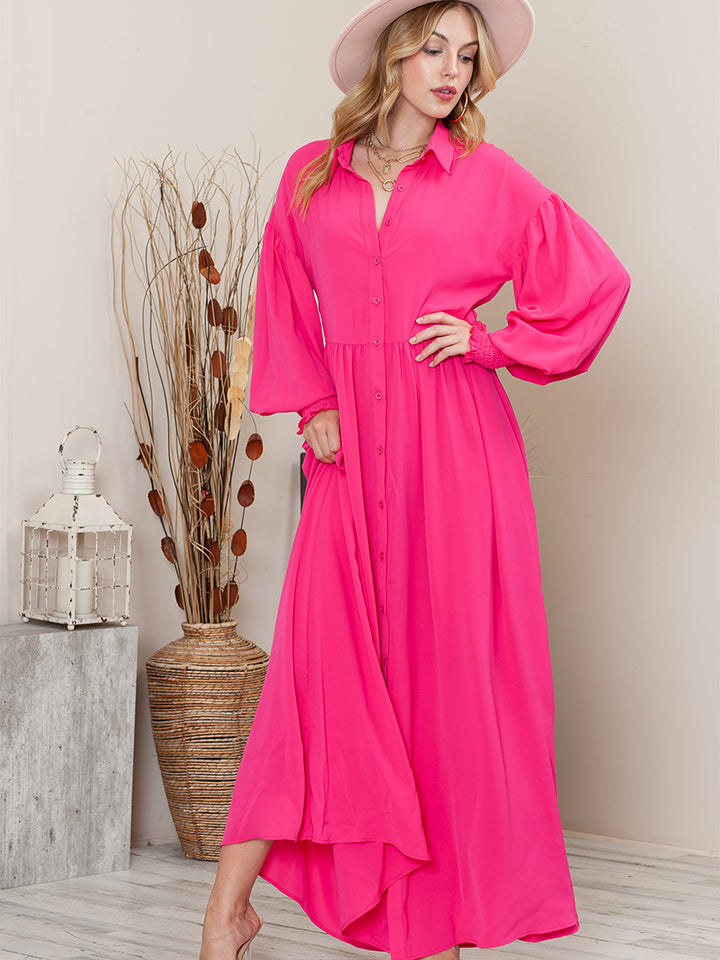 Collared Neck Button-Up Maxi Dress - ClozArt