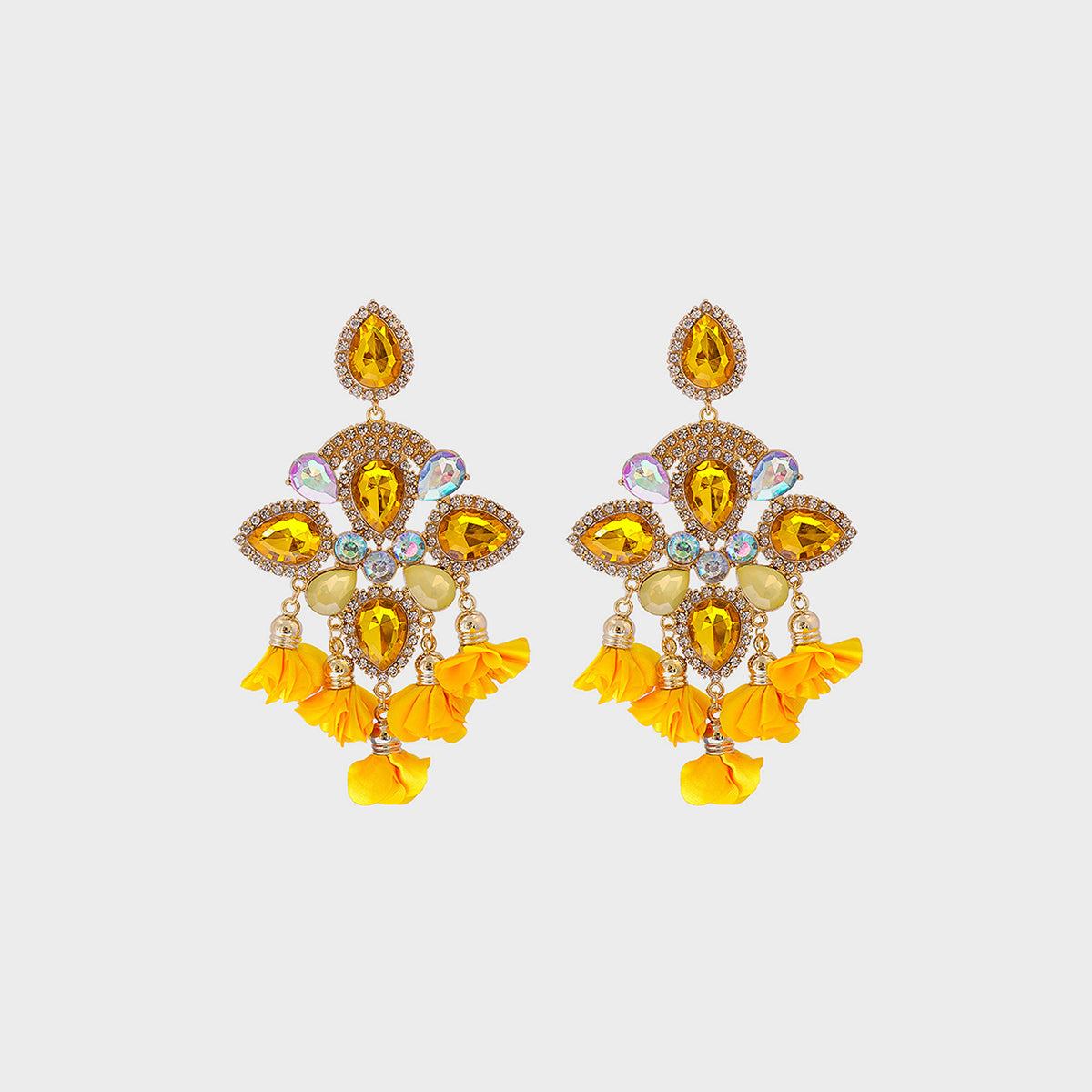 Flower Shape Rhinestone Alloy Dangle Earrings - ClozArt