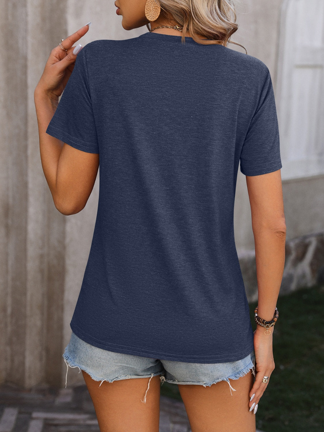 Mandy Heathered Round Neck Short Sleeve T-Shirt