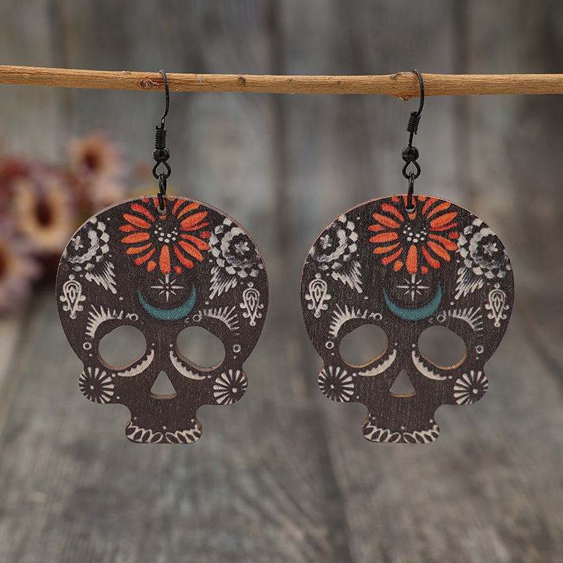 Alloy Hook Wooden Skeleton Earrings - ClozArt