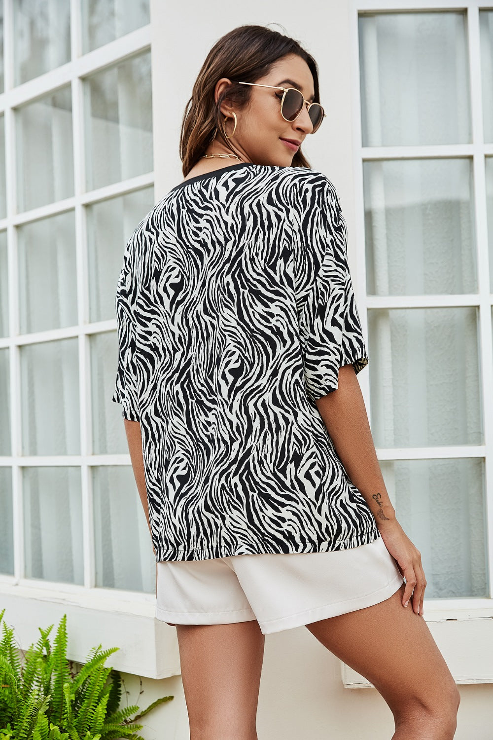 Printed Round Neck Half Sleeve Top