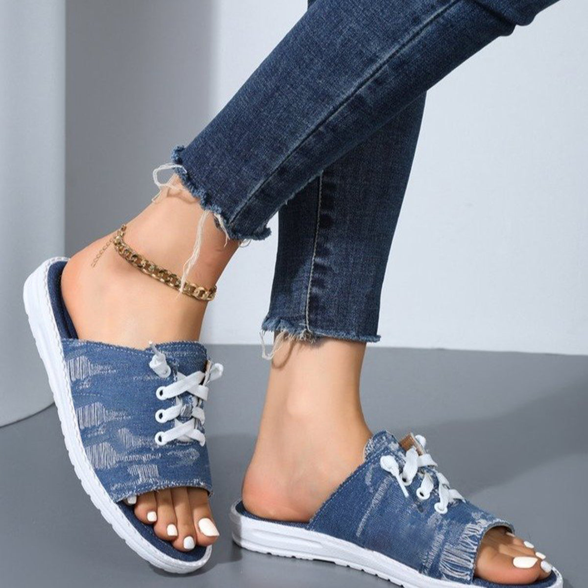 Open Toe Lace Up Sandals - ClozArt