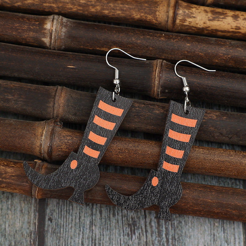 Alloy Wooden Boots Earrings - ClozArt