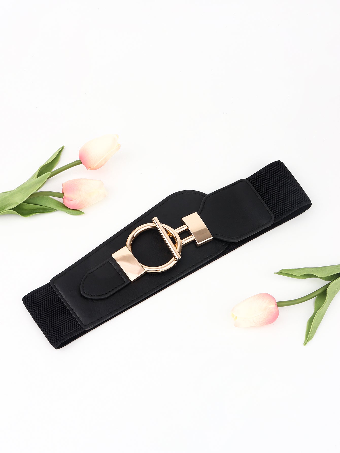 PU Elastic Wide Belt with Alloy Buckle - ClozArt