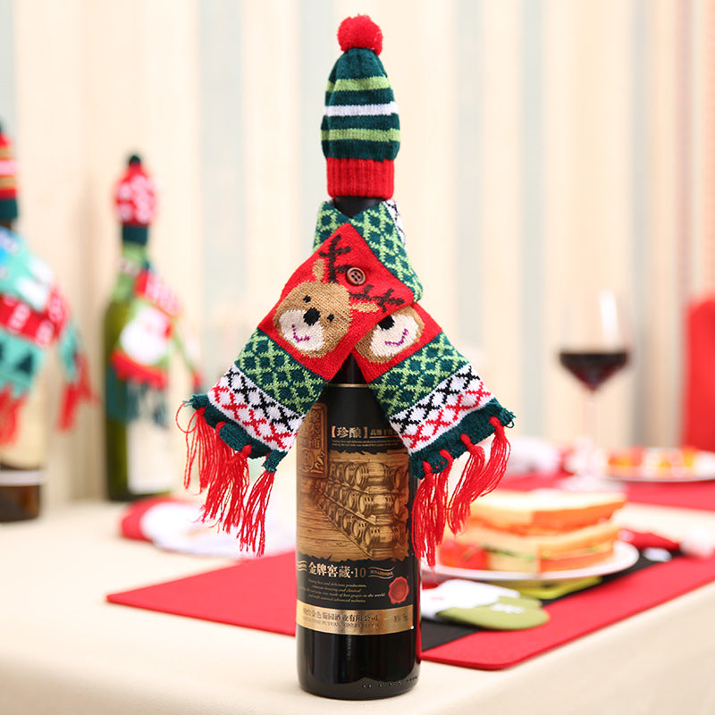 Christmas Hat and Scarf Wine Bottle Decoration