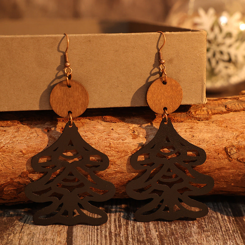 Wooden Cutout Tree Shape Earrings - ClozArt