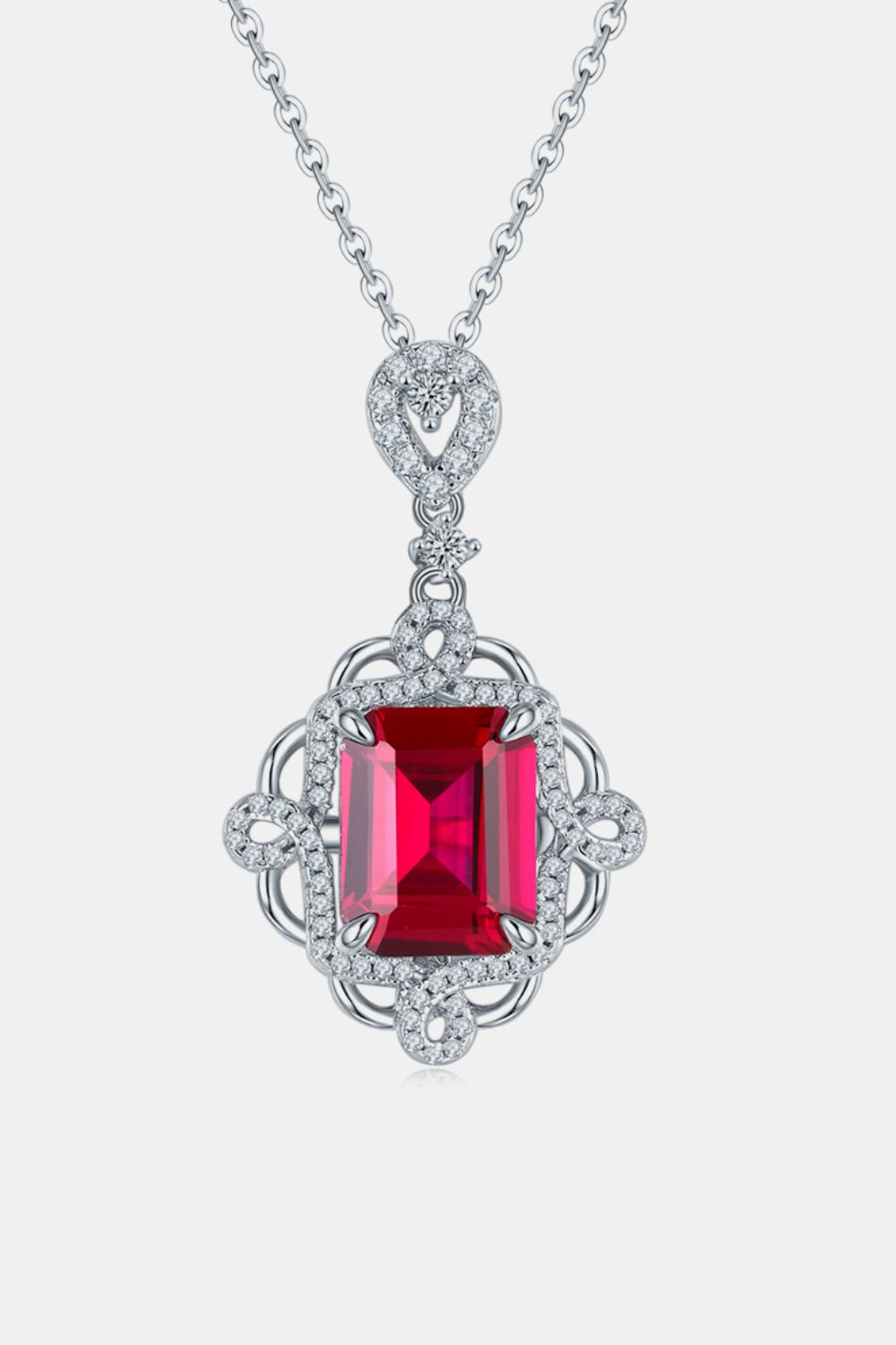 925 Sterling Silver Ruby Pendant Necklace - ClozArt