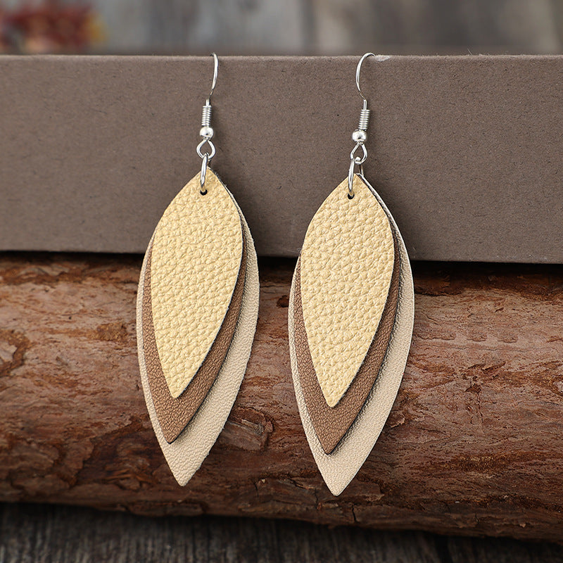 PU Leather Leaf Shape Earrings - ClozArt