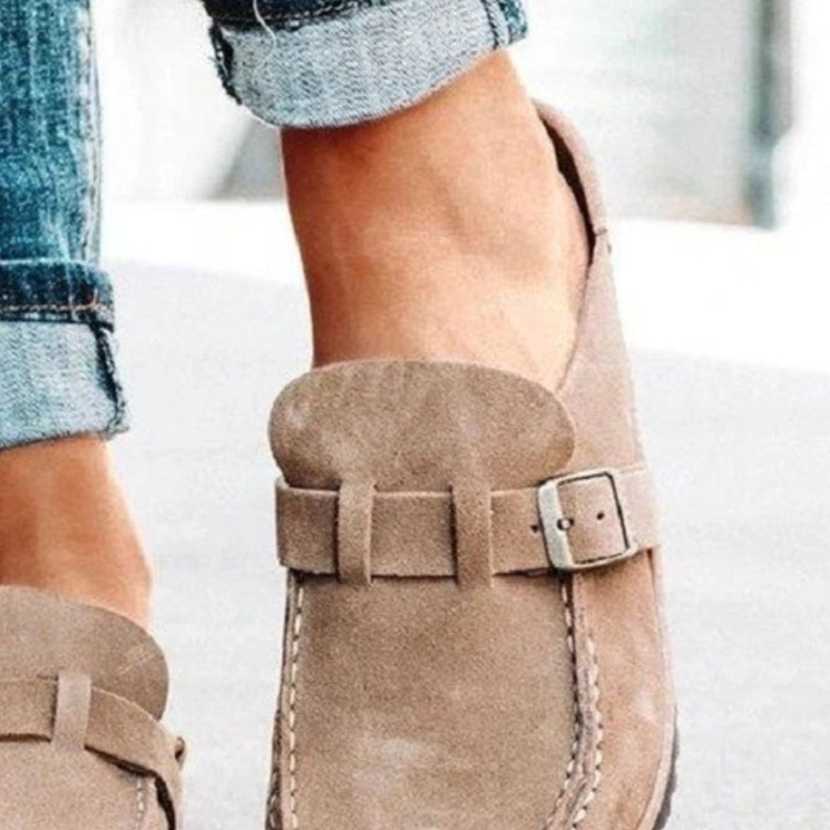 Round Toe Low Heel Buckle Loafers - ClozArt