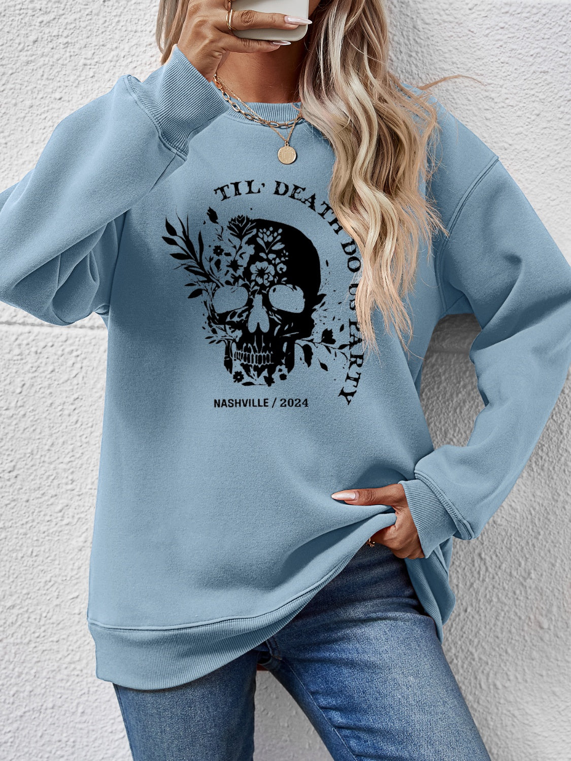 Graphic Round Neck Dropped Shoulder Sweatshirt