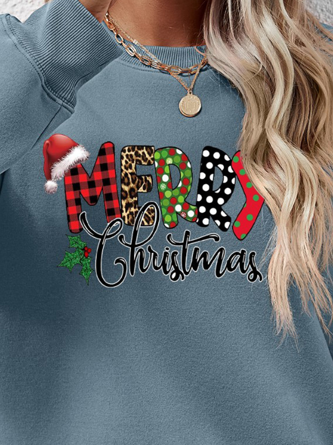 MERRY CHRISTMAS Round Neck Dropped Shoulder Sweatshirt