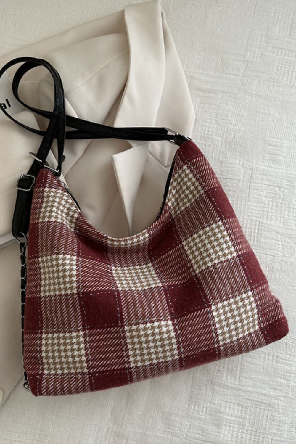 Plaid Adjustable Strap Handbag - ClozArt