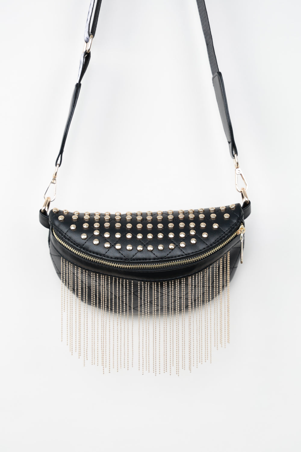 PU Leather Studded Sling Bag with Fringes - ClozArt