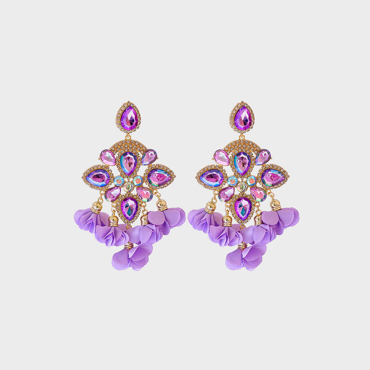 Flower Shape Rhinestone Alloy Dangle Earrings - ClozArt